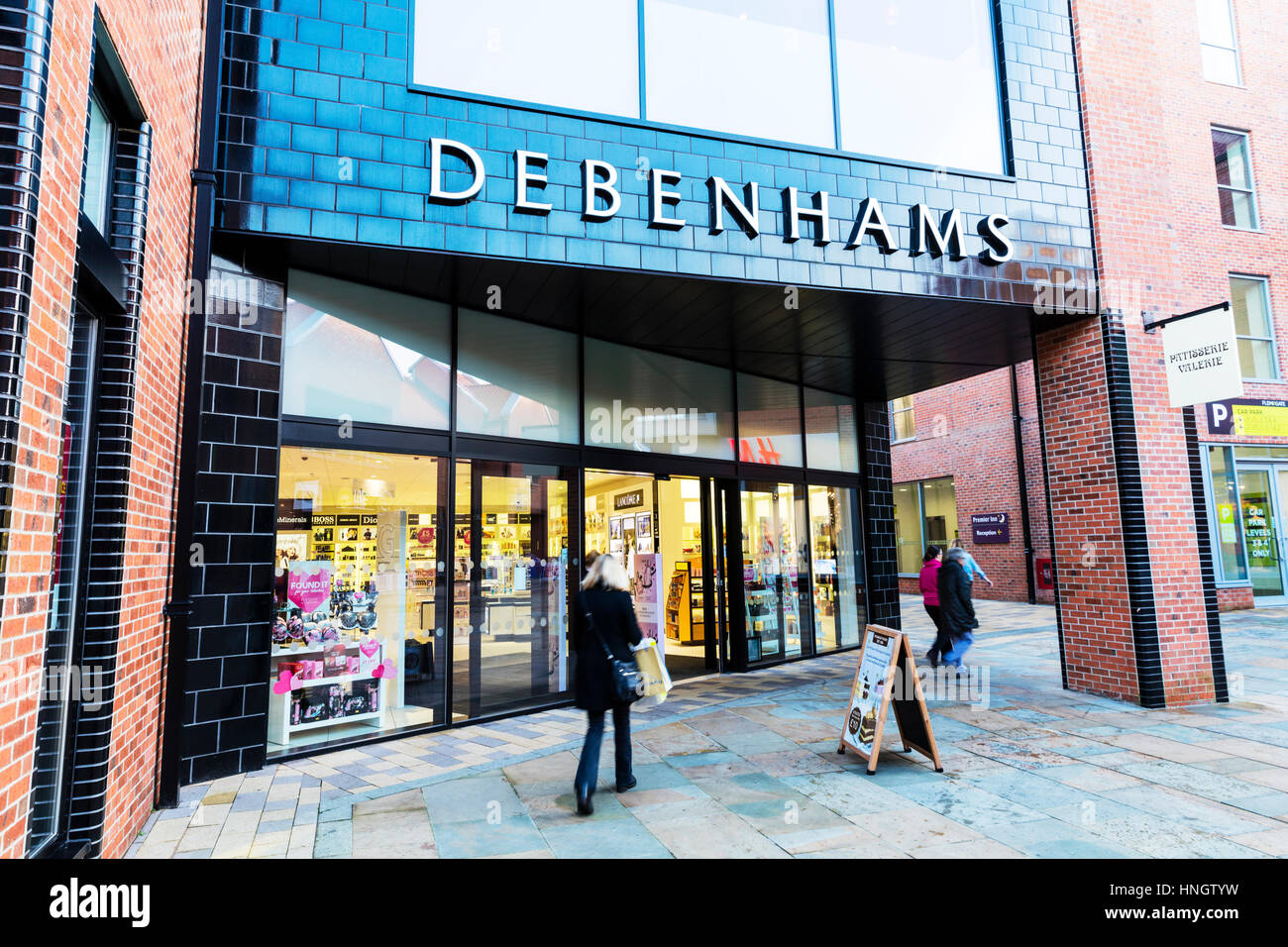 Negozio Debenhams entrata segno Beverley REGNO UNITO Inghilterra Debenhams department store shop negozi Foto Stock