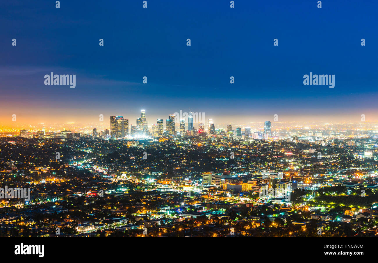 Vista panoramica di Los Angeles grattacieli al tramonto,California , Stati Uniti d'America. Foto Stock