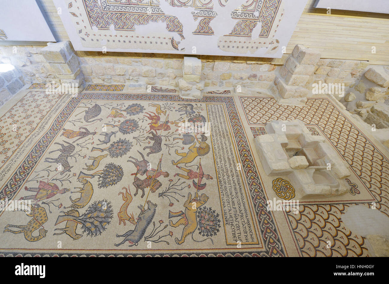 Un mosaico antico, il Monte Nebo, Giordania Foto Stock