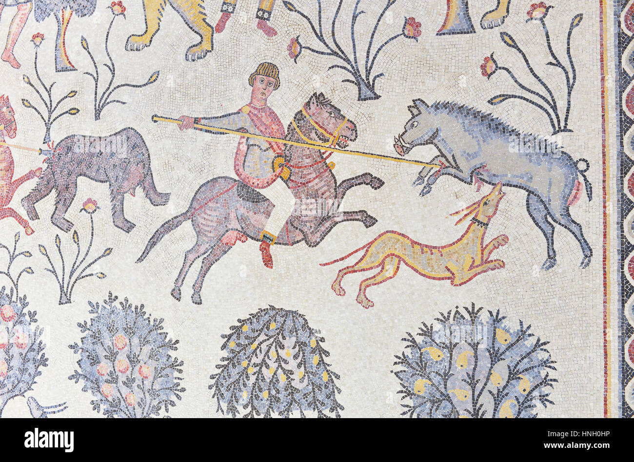 Un mosaico antico, il Monte Nebo, Giordania Foto Stock