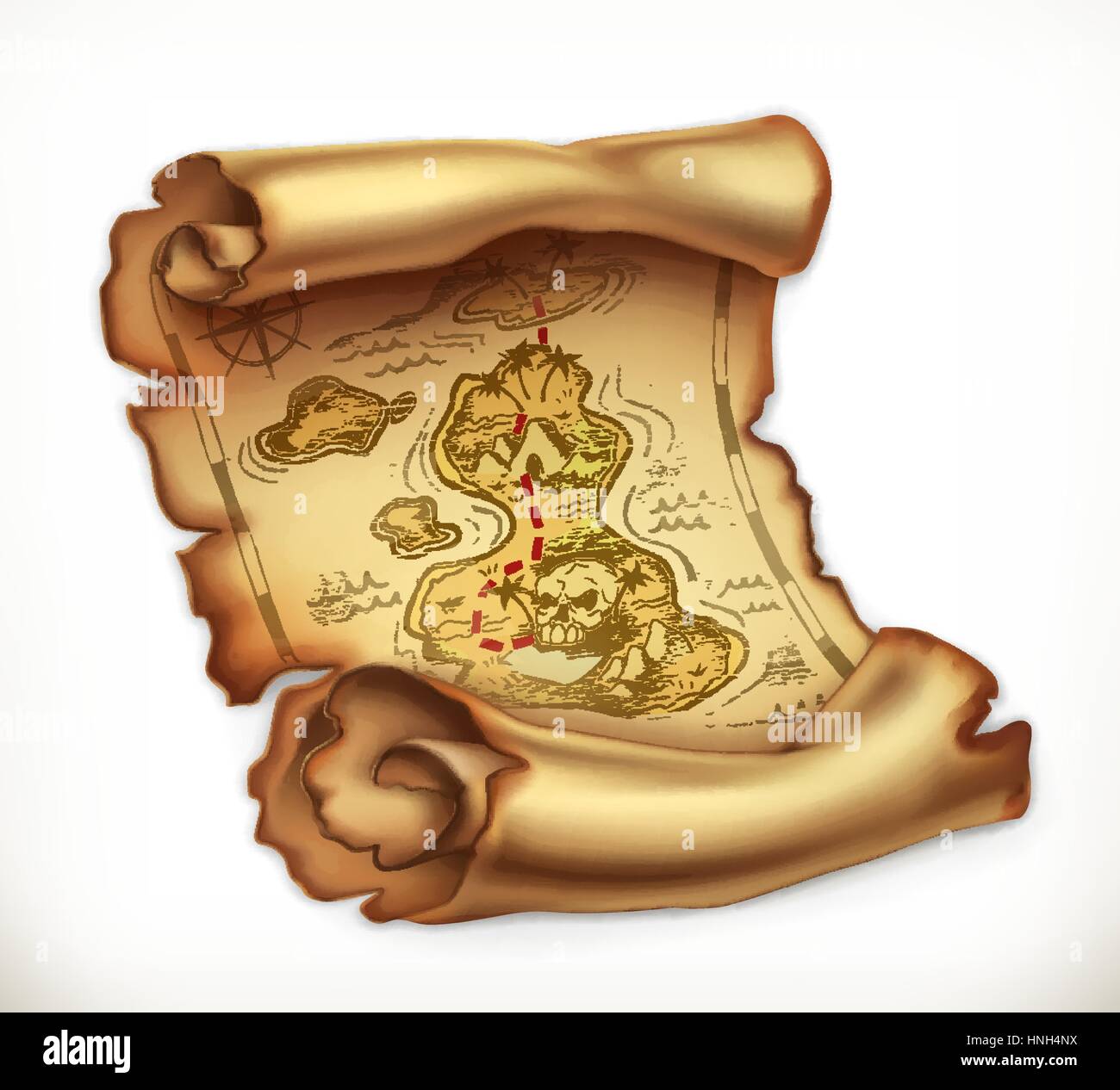 Mappa vecchia, l'isola del tesoro. 3d'icona vettore Illustrazione Vettoriale