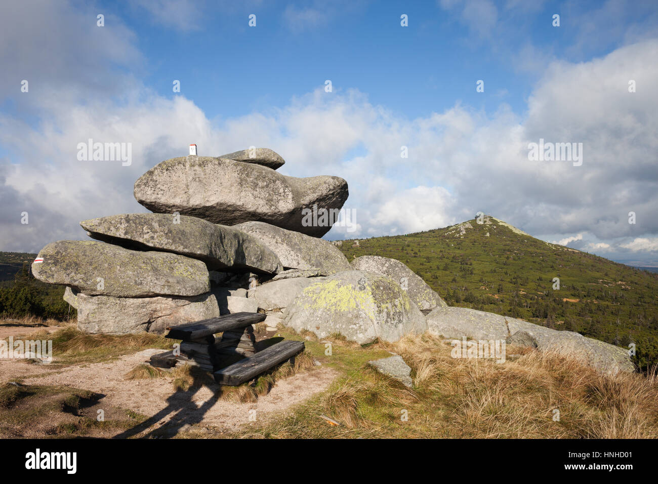 Tvaroznik rocce di granito in Krkonose - Monti Karkonosze sulla Repubblica Ceca e Polonia confine. Foto Stock