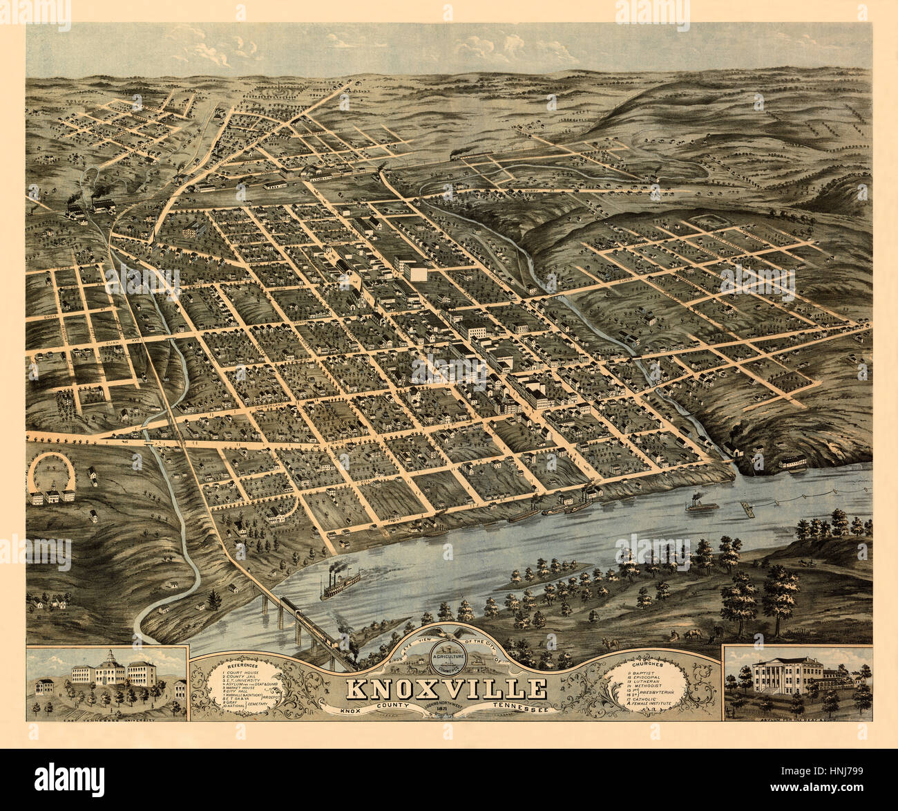 Mappa di Knoxville 1871 Foto Stock