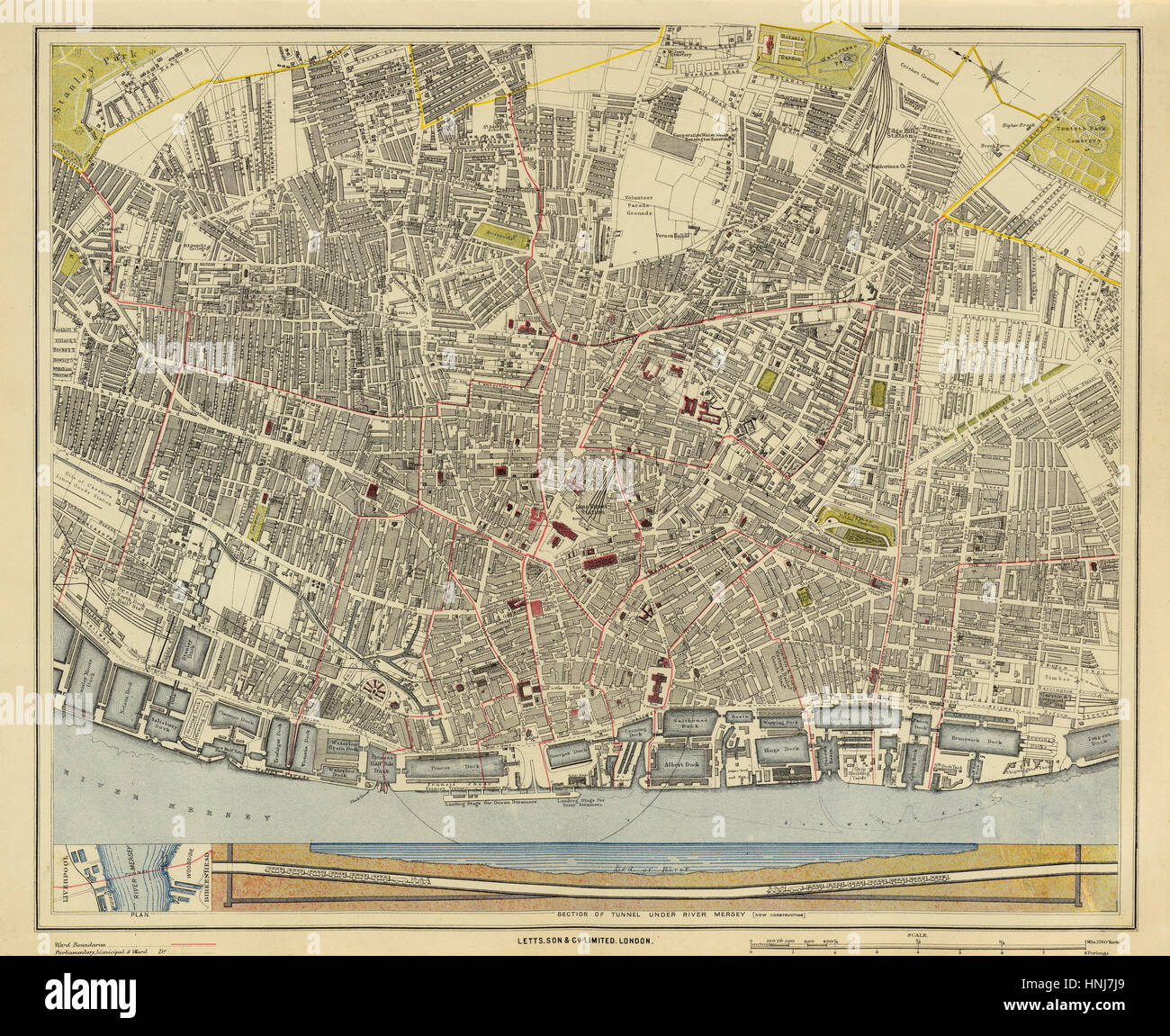 Mappa di Liverpool 1883 Foto Stock