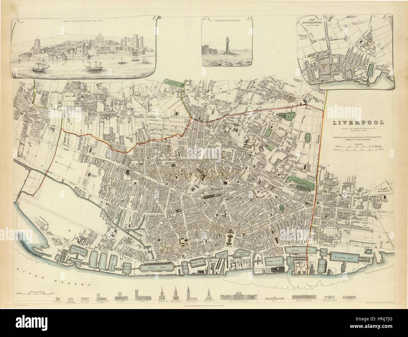 Mappa di Liverpool 1836 Foto Stock