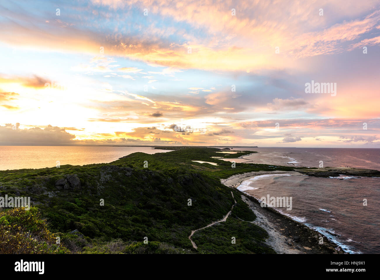 Pointe des Chateaux al tramonto, Guadalupa Foto Stock