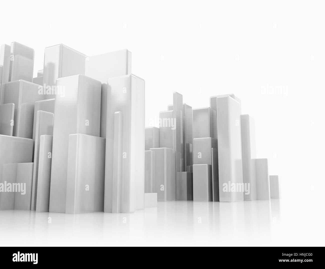 Abstract 3d cityscape su sfondo bianco con riflessioni Foto Stock