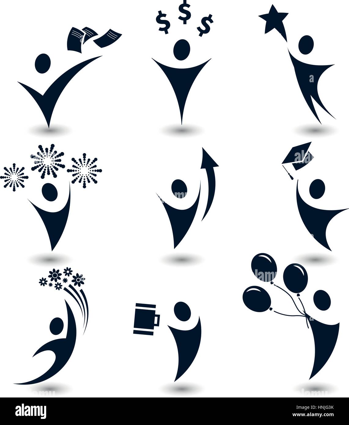 Isolato di colore nero astratto corpo umano silhouette set di loghi, business,istruzione, festa simboli illustrazioni vettoriali su sfondo bianco. Illustrazione Vettoriale