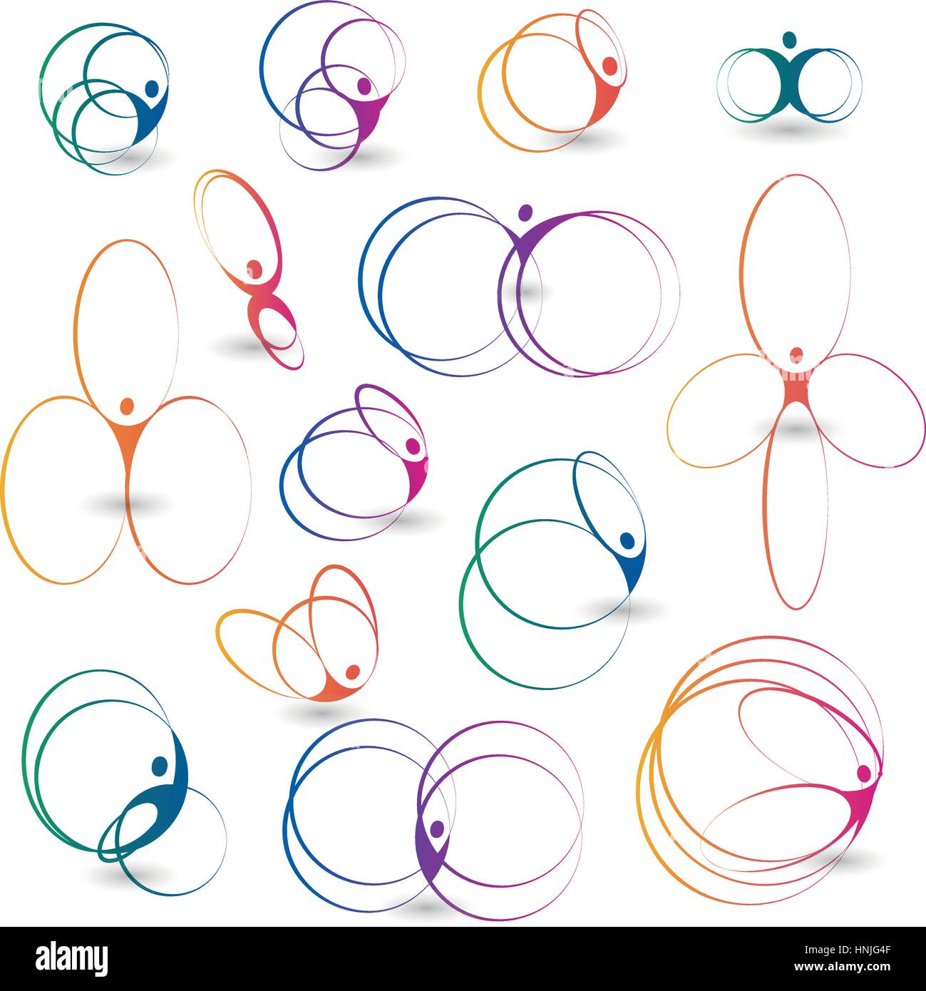 Colorate isolata forma rotonda astratto corpo umano logo impostare illustrazione vettoriale. Illustrazione Vettoriale