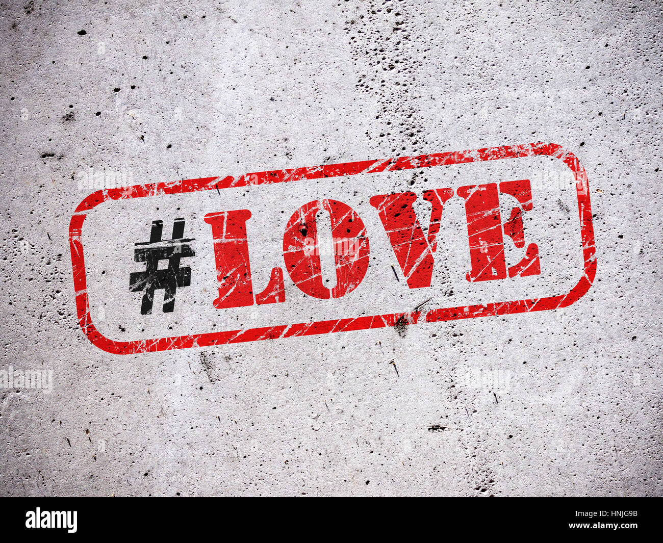 Amore hashtag timbro di gomma su grunge parete di calcestruzzo illustrazione Foto Stock