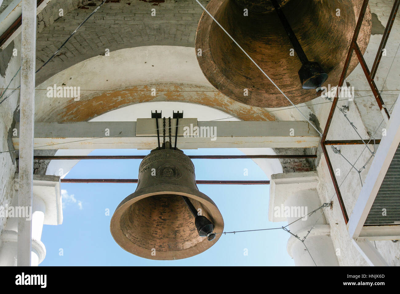 Le campane della Venerabile torre campanaria, Russia, Suzdal' Foto Stock