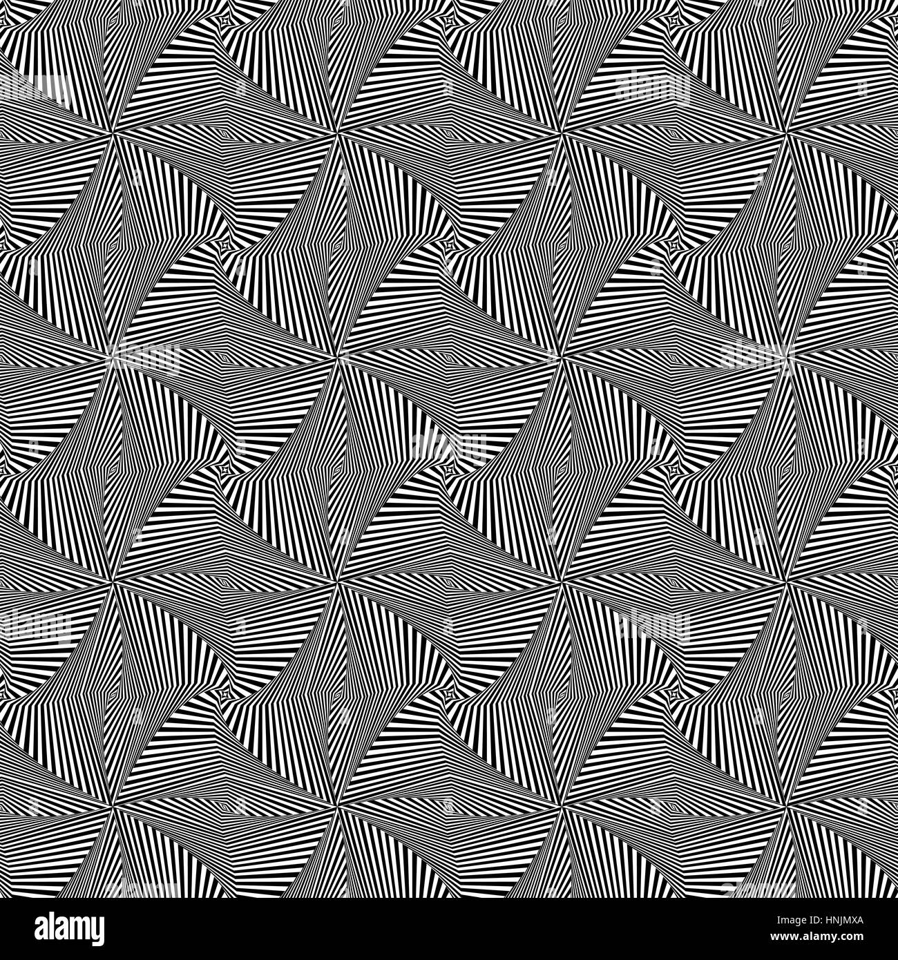 Abstract vettore seamless pattern con rotazione in bianco e nero di forme Illustrazione Vettoriale