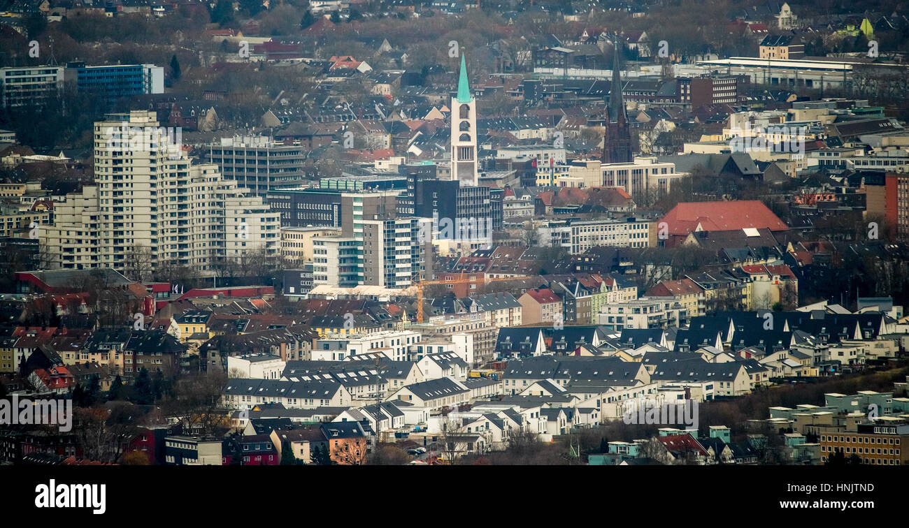 Vista dal nord-ovest al centro della città di Gelsenkirchen, Gelsenkirchen, zona della Ruhr, Nord Reno-Westfalia, Germania Foto Stock