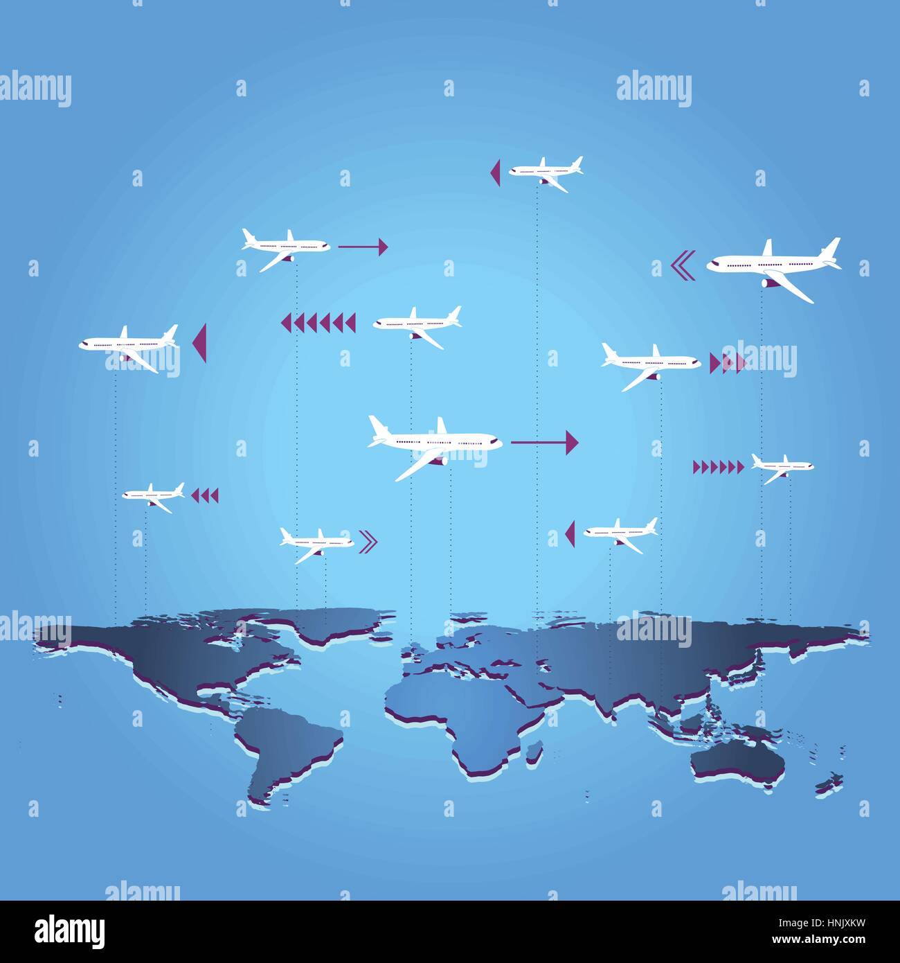 World Travel / destinazione ricerca. Creative immagine vettoriale con il piano in aria al di sopra della terra. Illustrazione Vettoriale