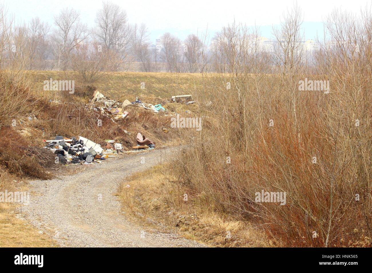 Illegale di discarica di rifiuti Foto Stock