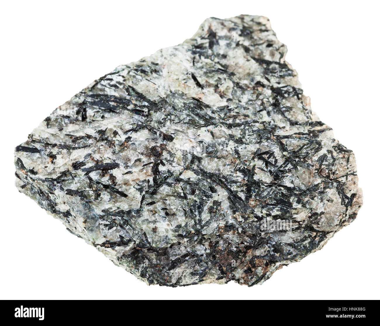 Le riprese in modalità macro della collezione geologica minerale - campione di lujaurite (lujavrite, nefelina sienite) pietra isolato su sfondo bianco Foto Stock