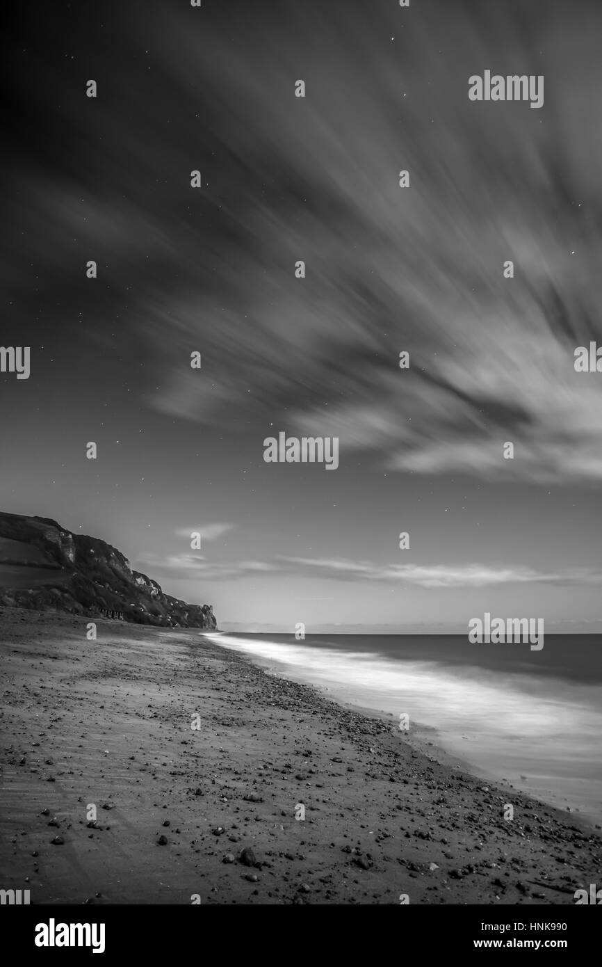 Branscombe beach a mezzanotte Foto Stock