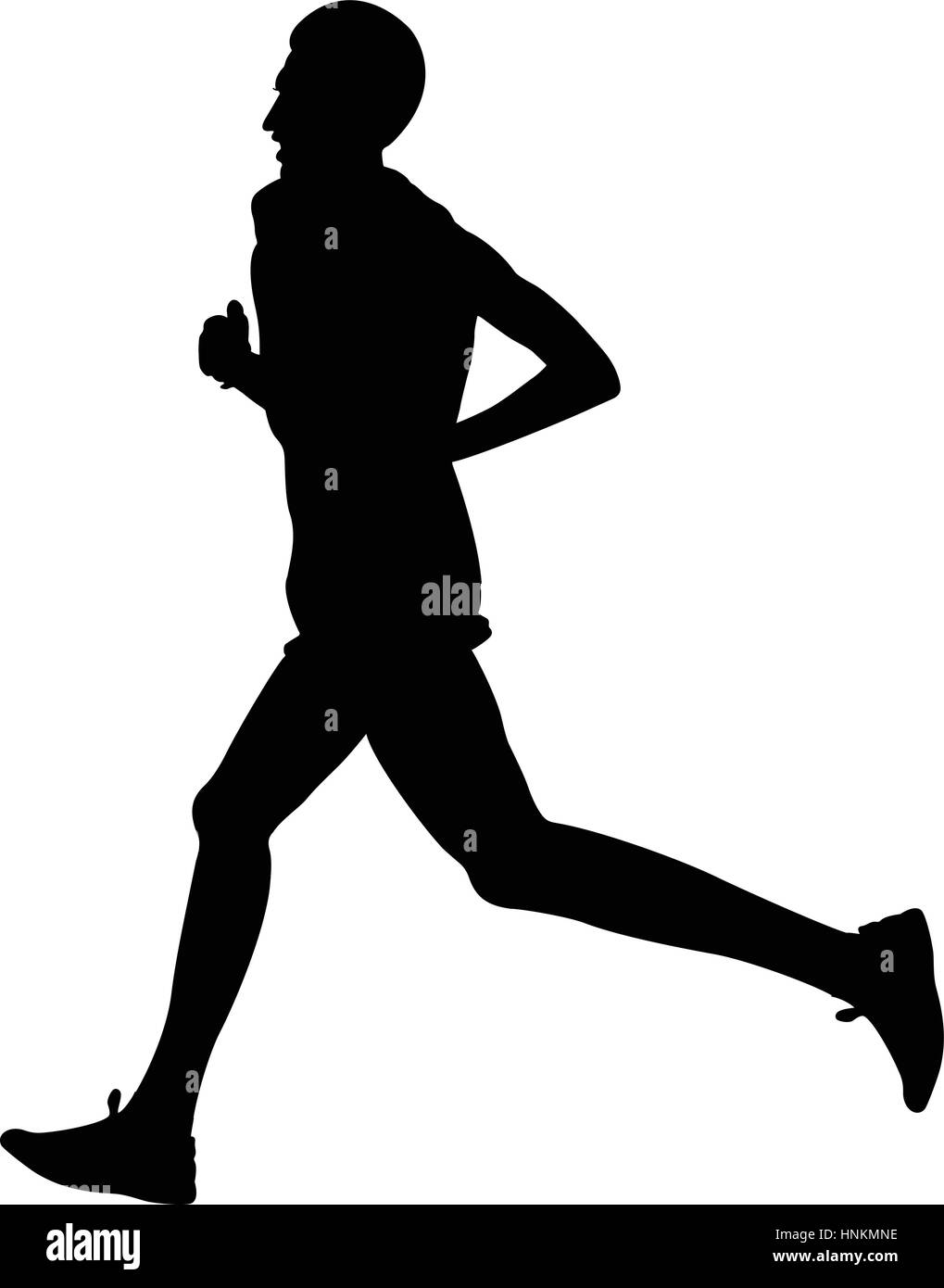 Giovane maschio corridore marathon in esecuzione silhouette nera Illustrazione Vettoriale