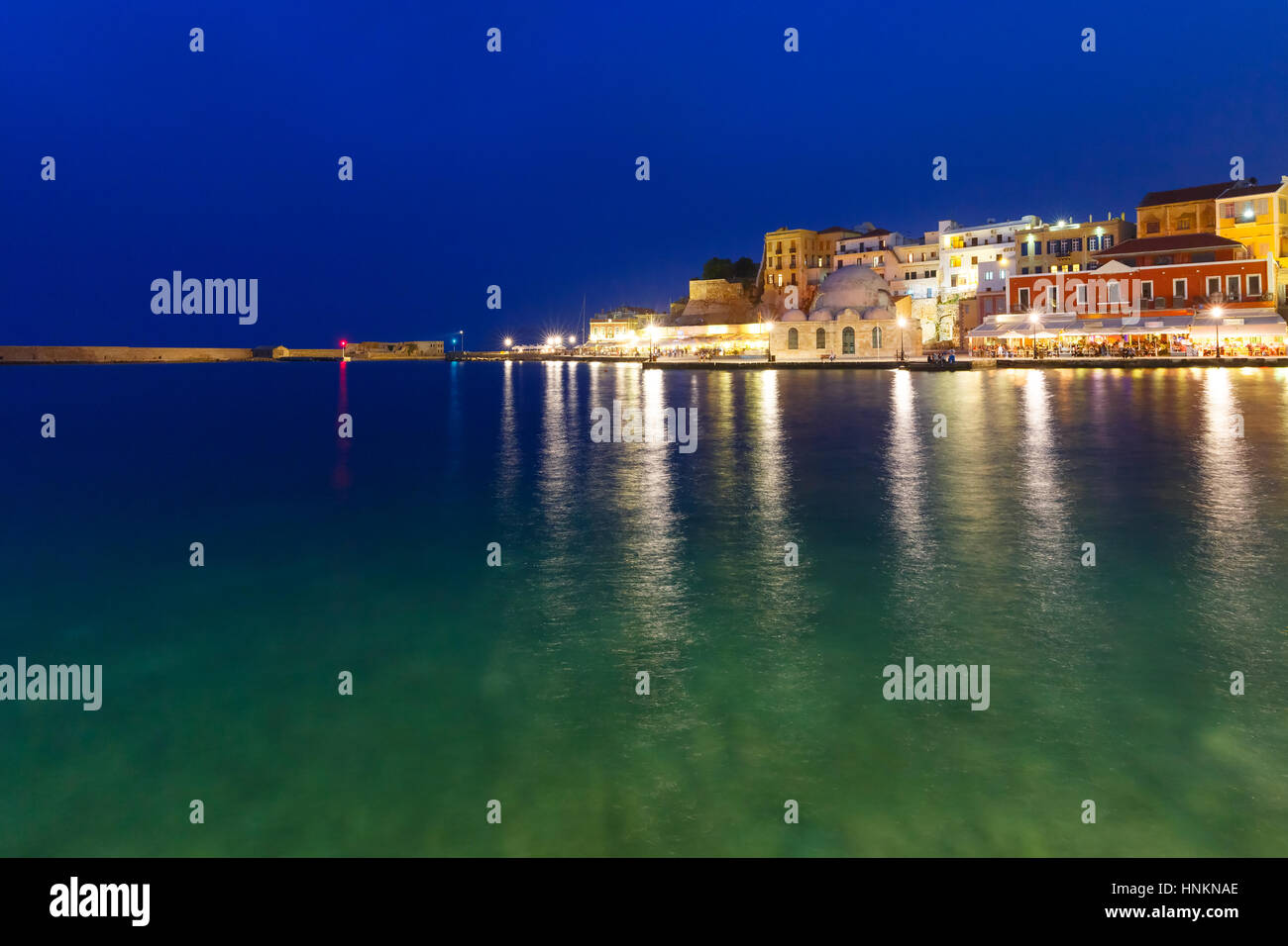 Panorama del Porto vecchio, Chania, Creta, Grecia Foto Stock
