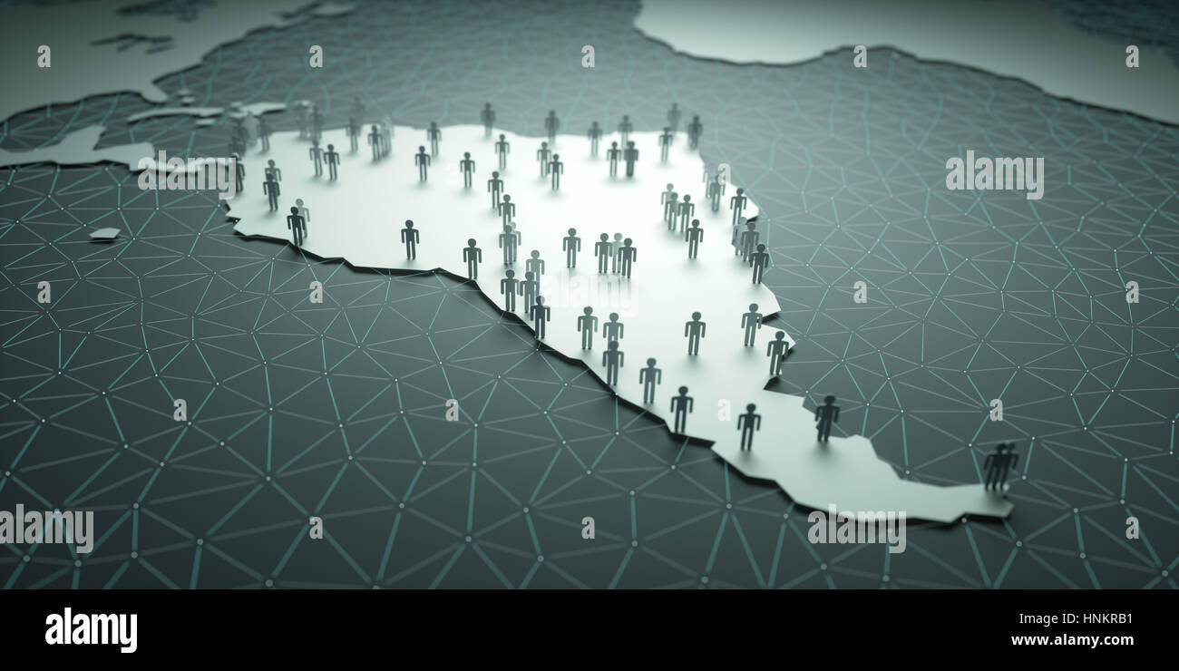 3D illustrazione di persone sulla mappa che rappresenta il paese della demografia. Foto Stock