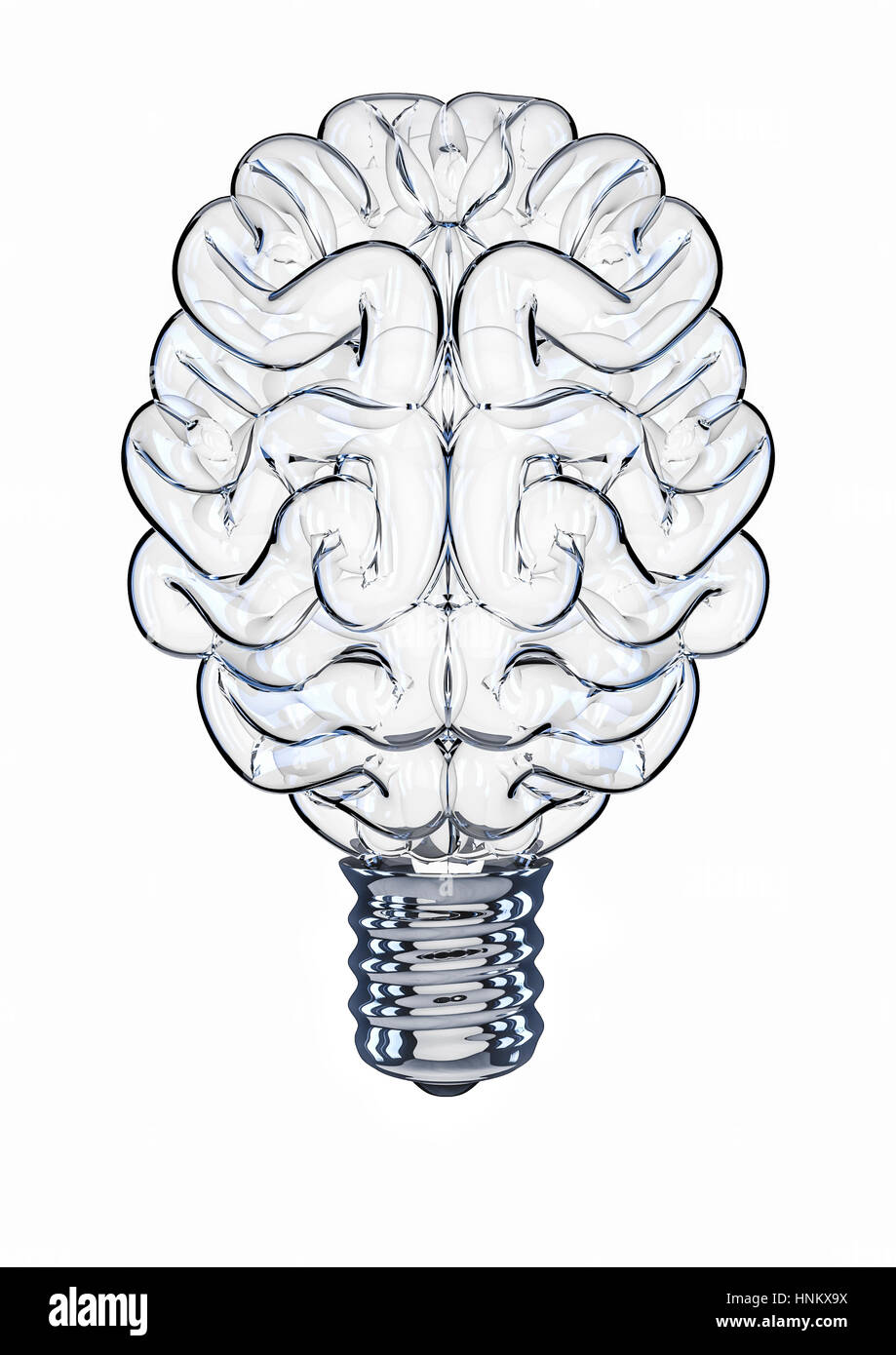 Il vetro della lampadina luce di cervello / 3D illustrazione del cervello a forma di lampadina della luce Foto Stock
