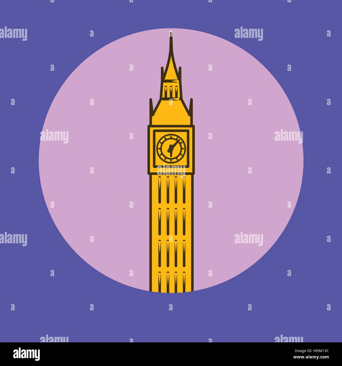 Londra Big Ben torre di avvistamento sottile linea lineare illustrazione piatta Illustrazione Vettoriale