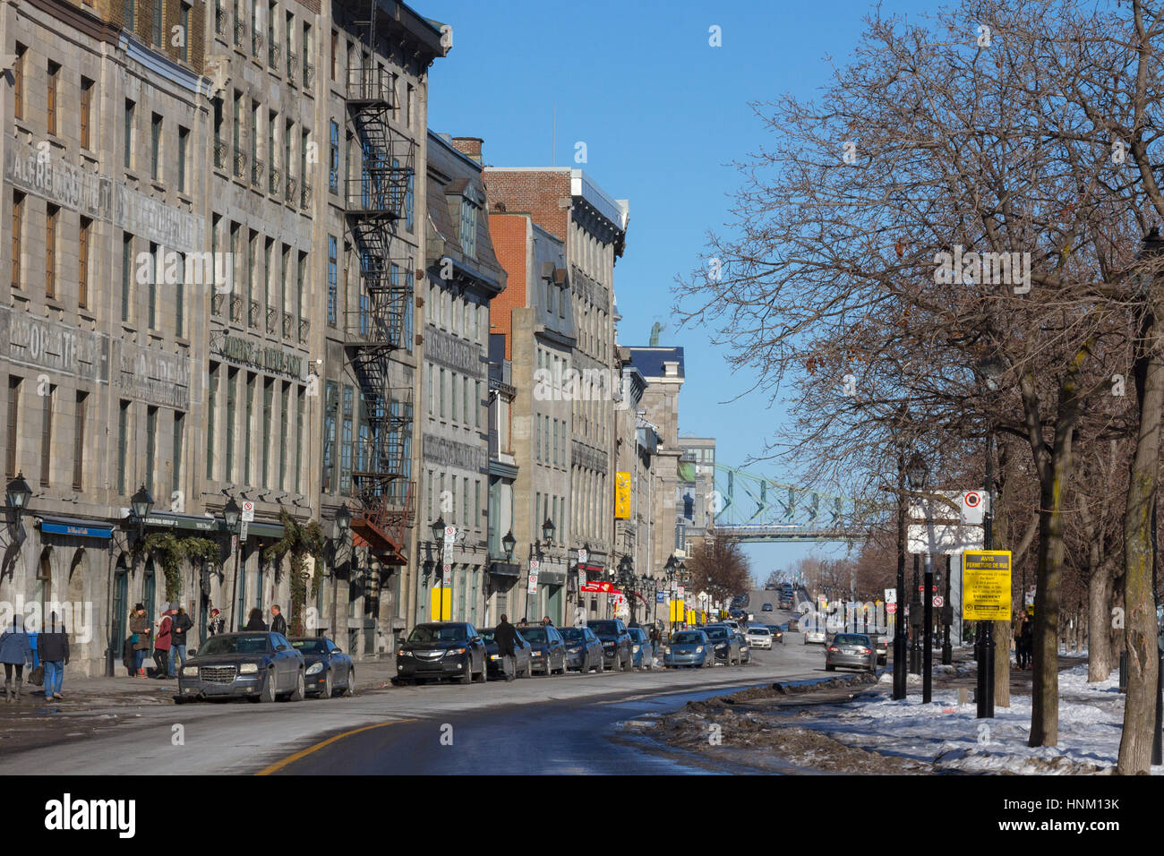 Vista del lungomare della vecchia Montreal, Quebec, Canada in inverno la vecchia Montreal (francese: vieux-Montréal) è la zona più antica della città di Montreal, Foto Stock