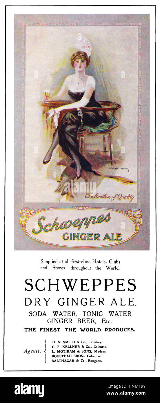 Indiano 1922 pubblicità per Schweppes Dry Ginger ale Foto Stock