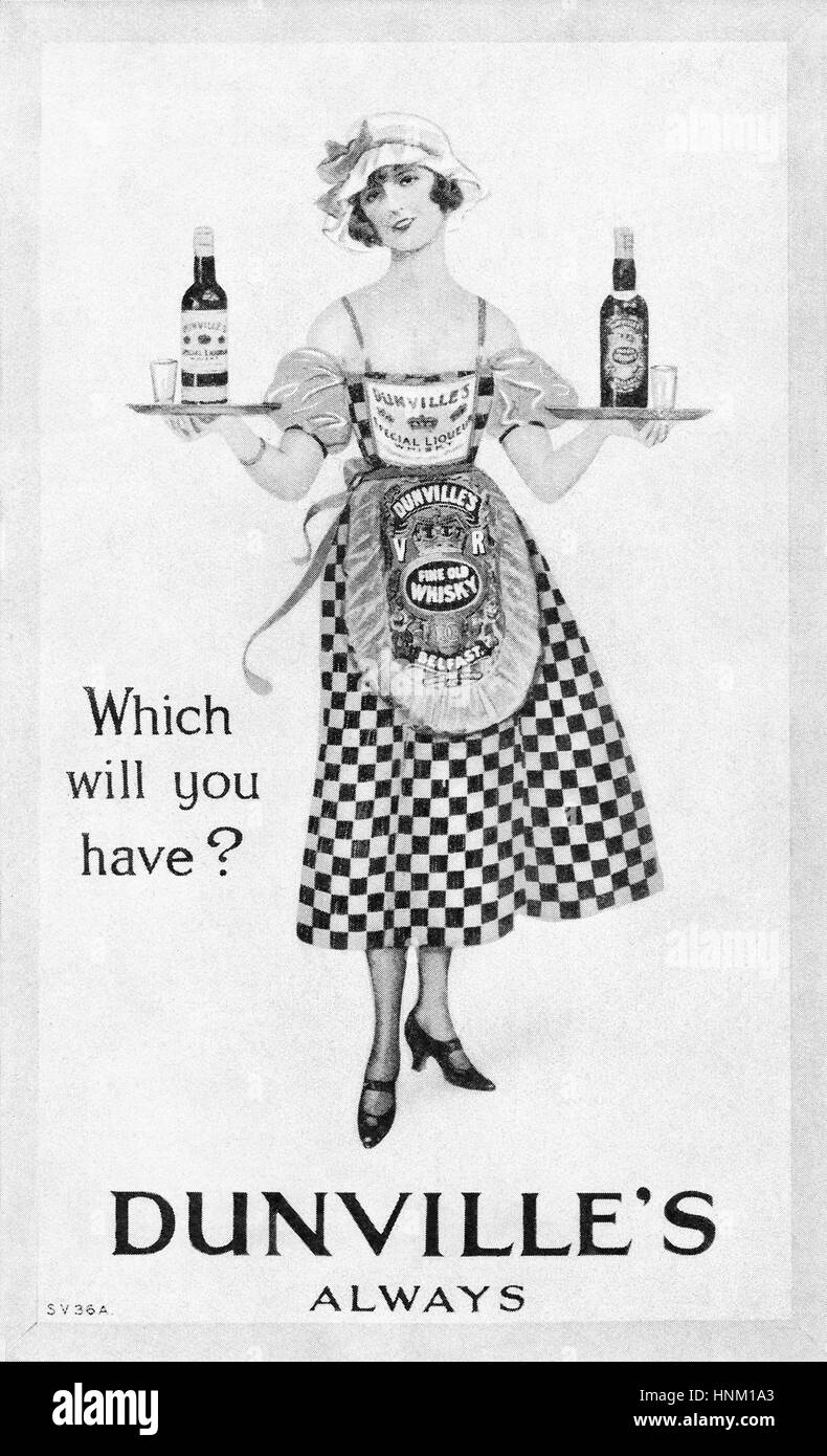 1925 British pubblicità per Dunville's Irish Whisky Foto Stock