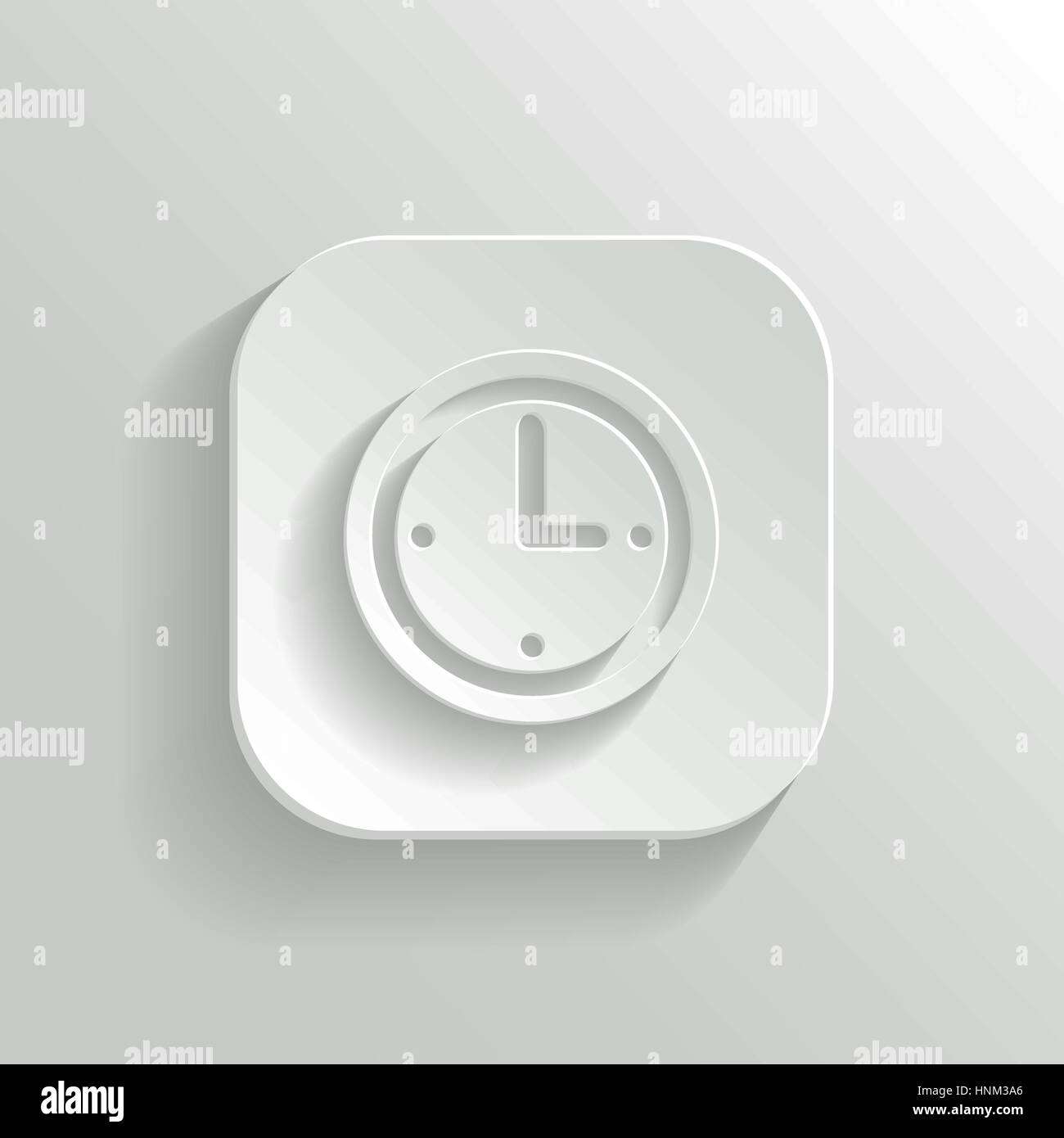 Icona di un orologio - vettore app bianco pulsante con ombra Illustrazione Vettoriale