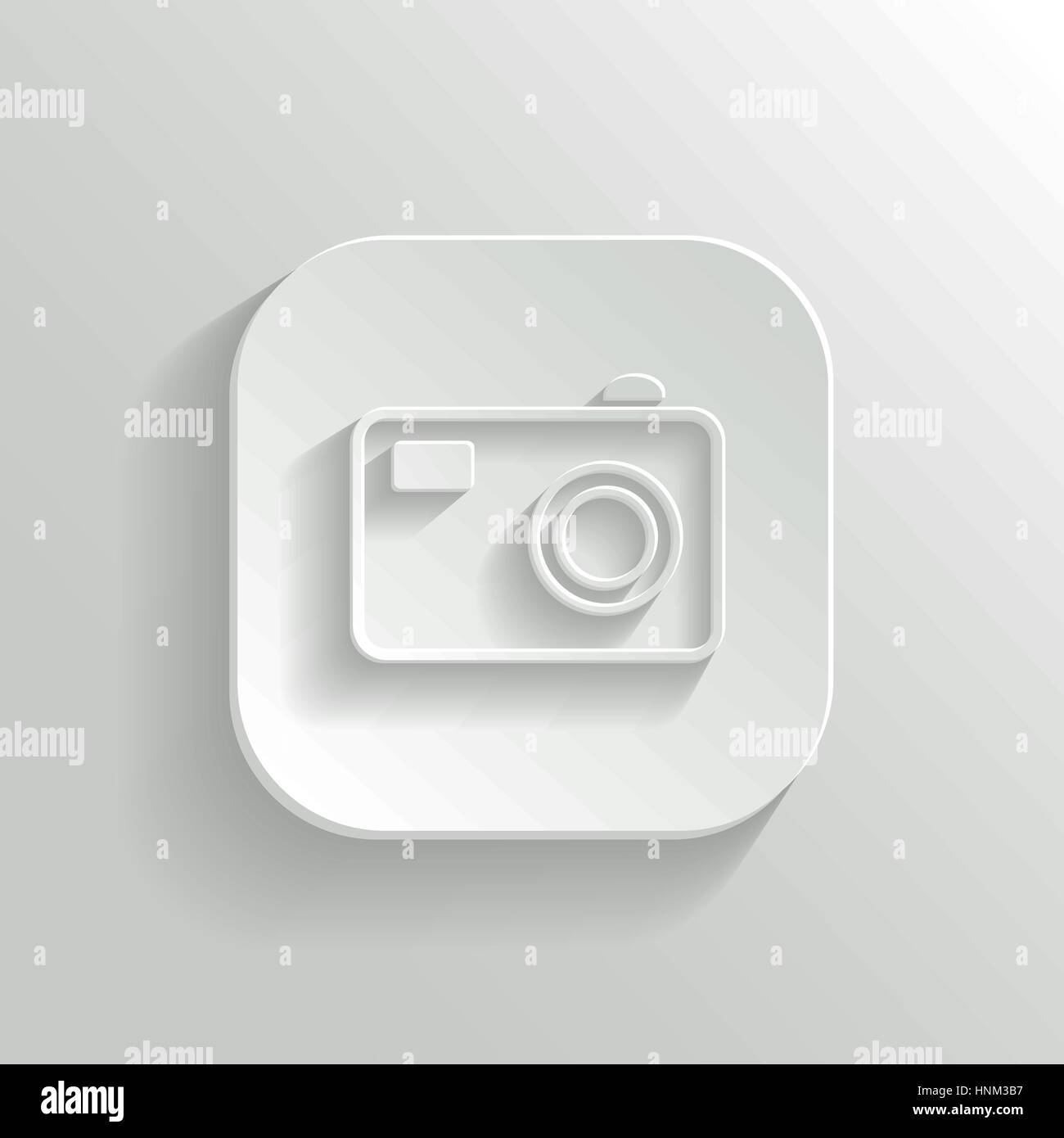 Icona Fotocamera - vettore app bianco pulsante con ombra Illustrazione Vettoriale