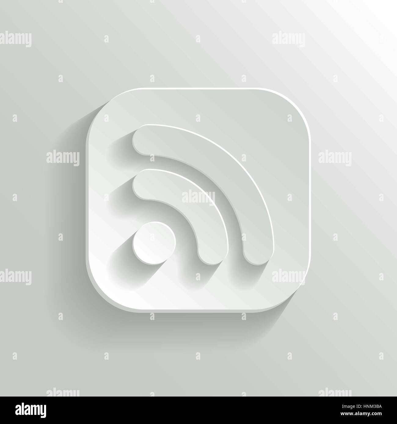 Icona RSS - vettore app bianco pulsante con ombra Illustrazione Vettoriale