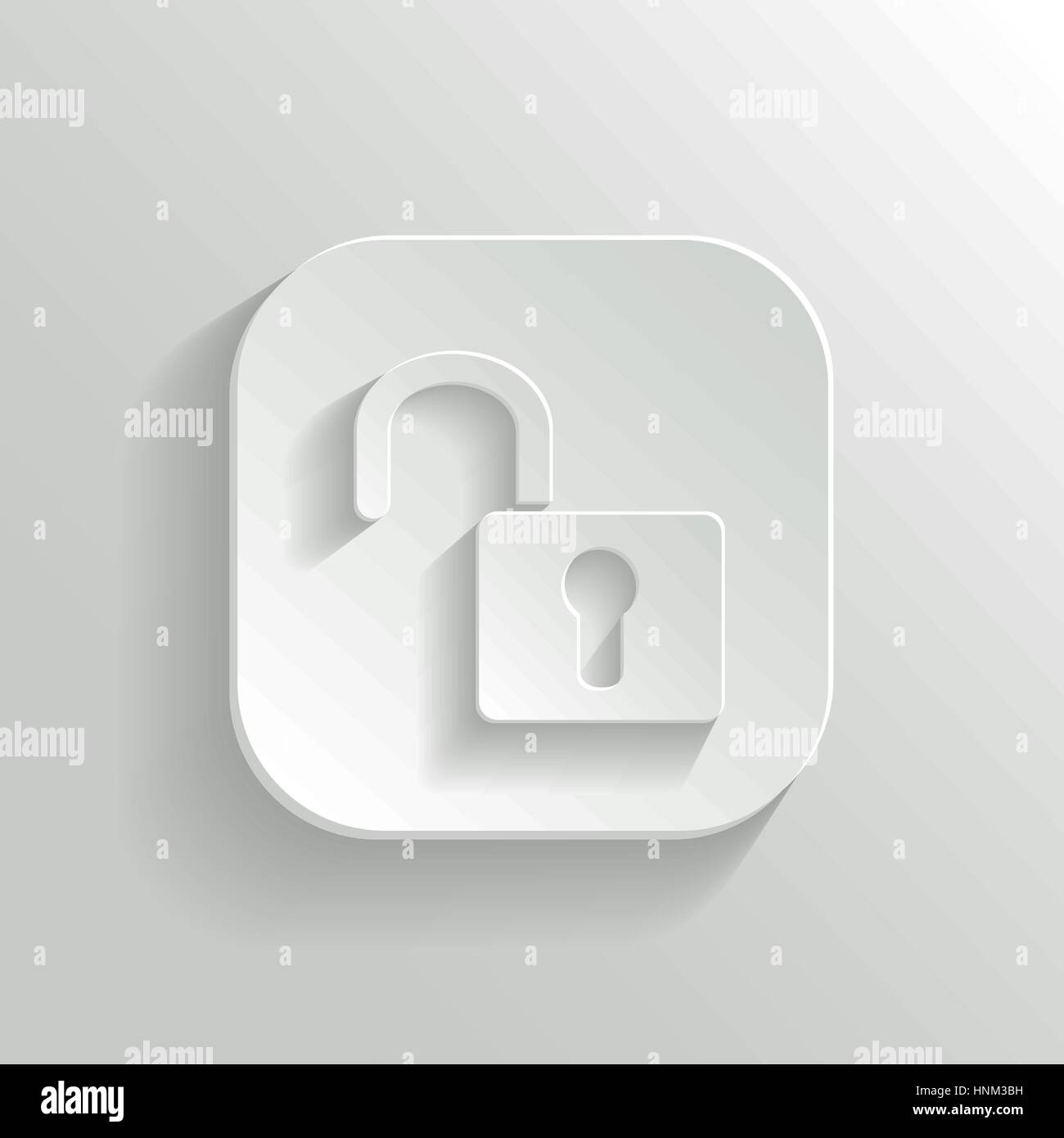 Icona di sblocco - vettore app bianco pulsante con ombra Illustrazione Vettoriale