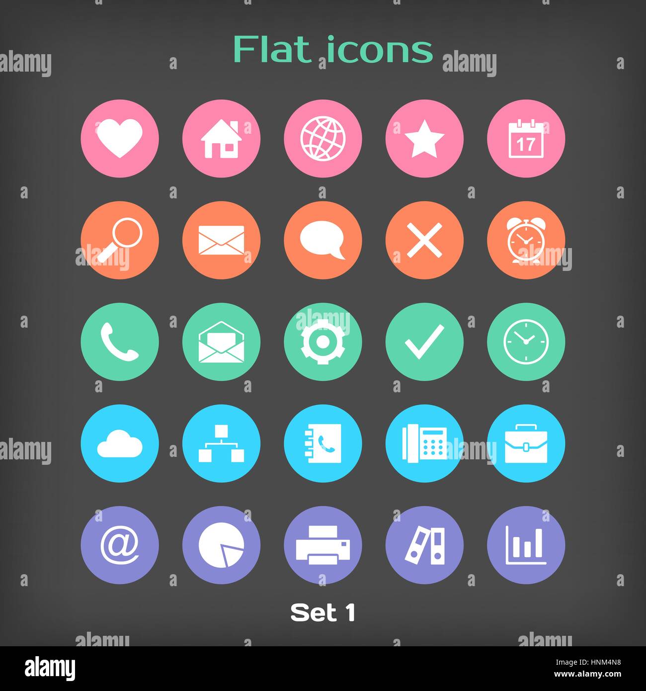 Vector Round Flat Icon Set ?1 nella variazione di colore Illustrazione Vettoriale