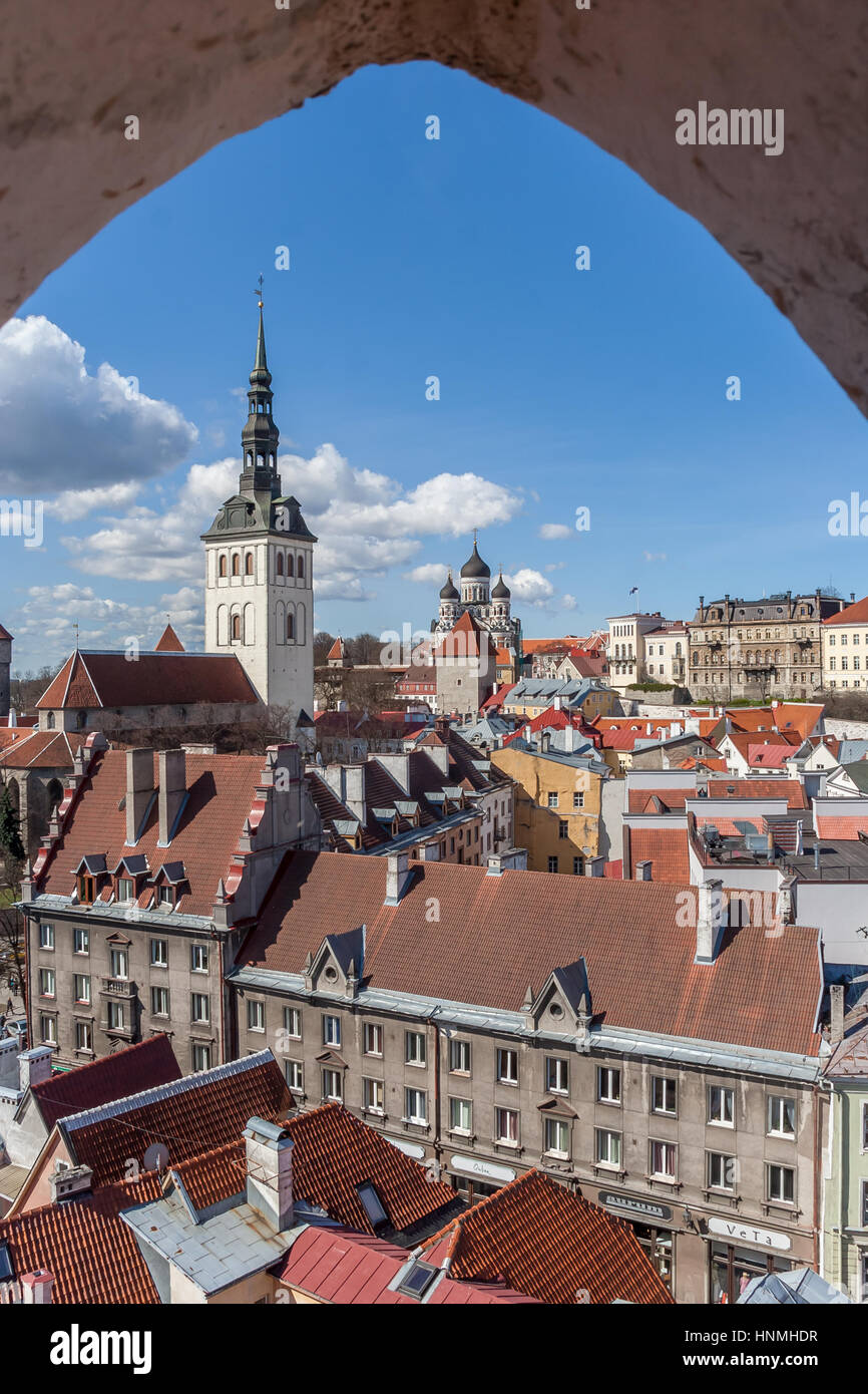 Vista panoramica sopra la città vecchia di Tallinn, Estonia Foto Stock