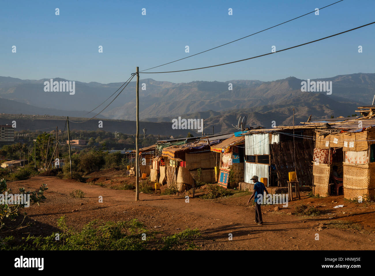Una baraccopoli alla periferia di Arba Minch, Etiopia Foto Stock