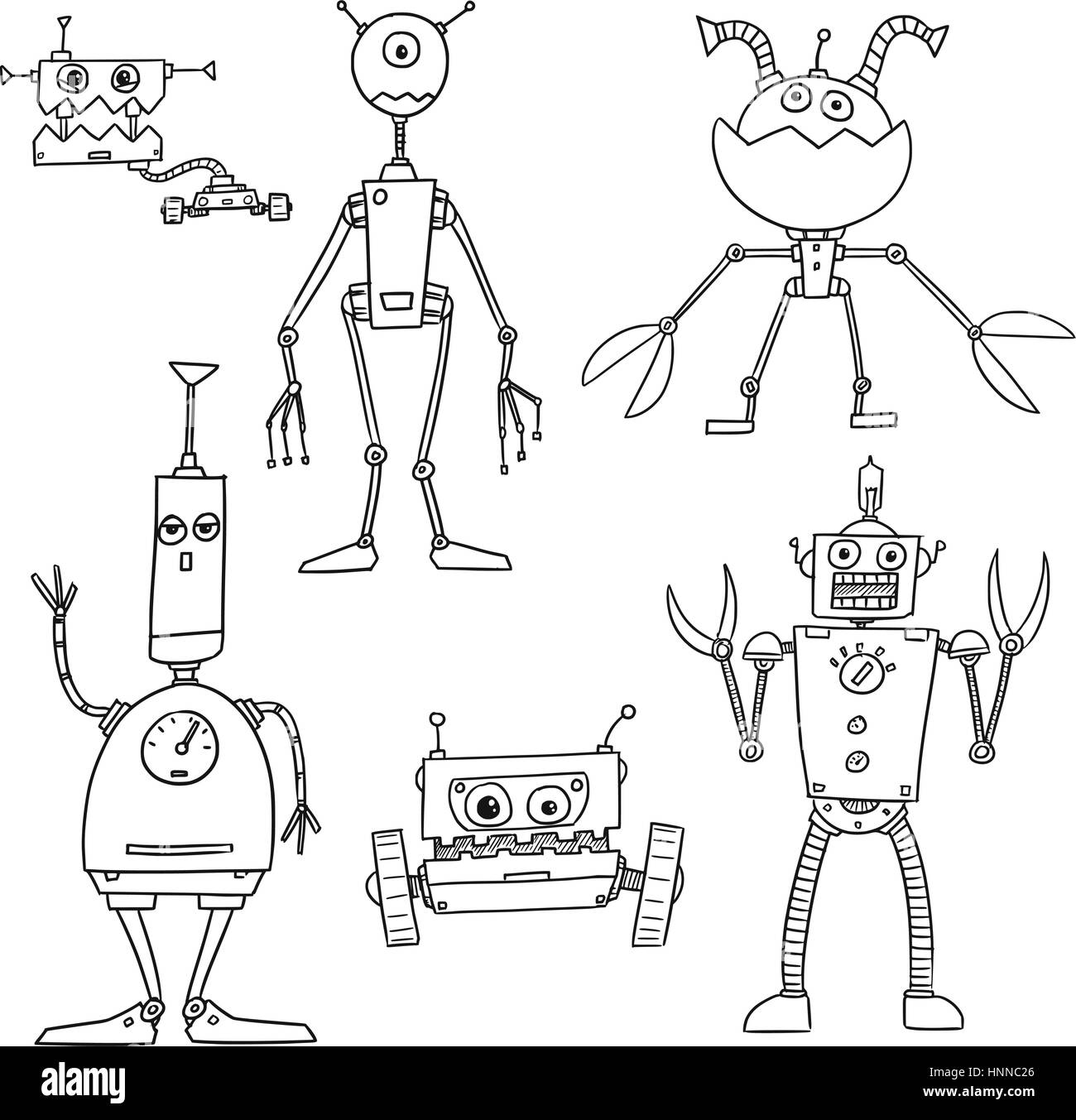 Impostare04 del vettore di cartoon doodle robot Illustrazione Vettoriale