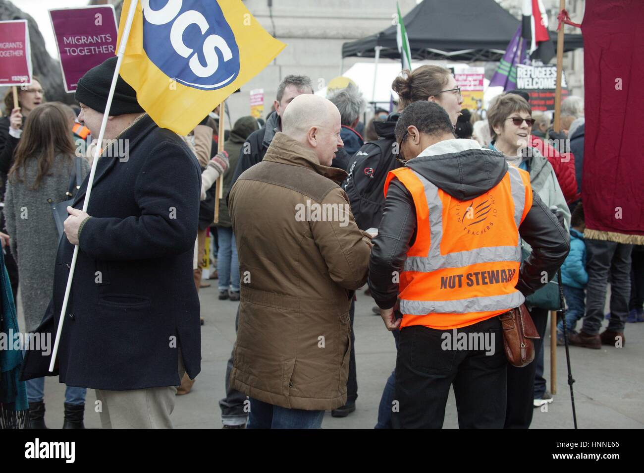 Stand up to Racism Demo, Trafalgar Square, Londra, Regno Unito Foto Stock