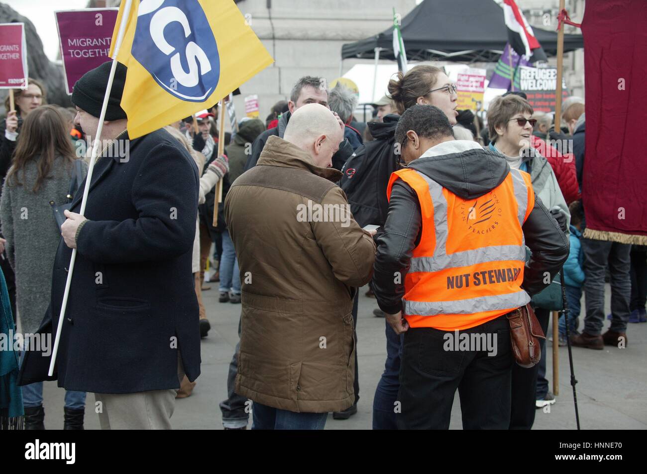 Stand up to Racism Demo, Trafalgar Square, Londra, Regno Unito Foto Stock