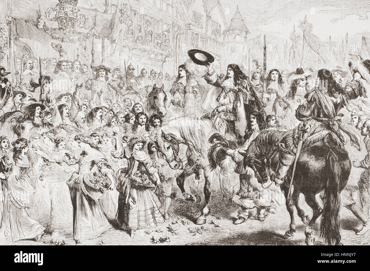 La restaurazione della monarchia nel 1660. Carlo II, 1630 - 1685. Re d'Inghilterra, in Scozia e in Irlanda. Da L'Univers illustre, pubblicato a giugno 1863 Foto Stock