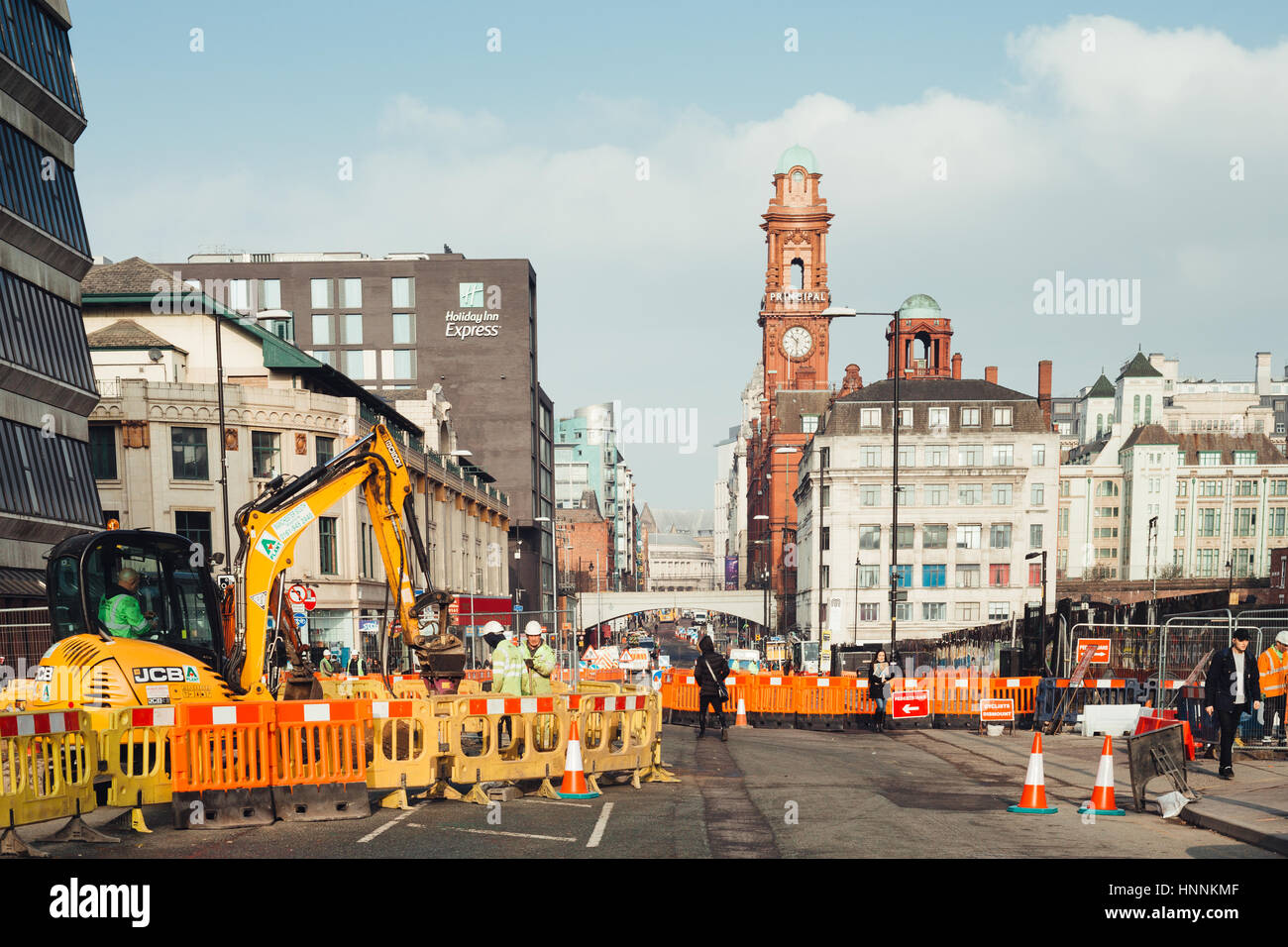 Lavori stradali in Manchester Oxford Road Foto Stock