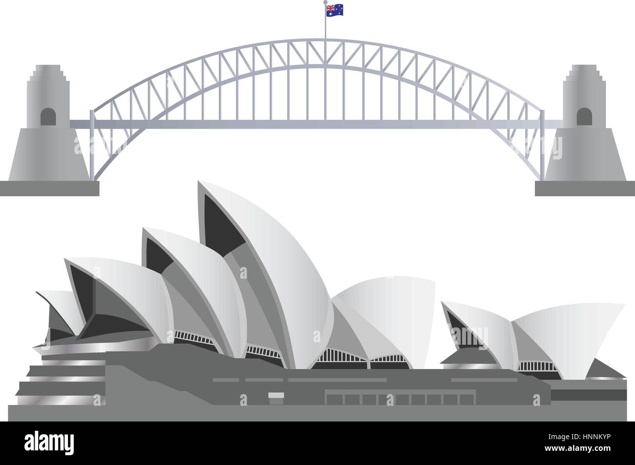 Sydney Australia Skyline Landmarks Harbour Bridge e Opera House illustrazione Illustrazione Vettoriale