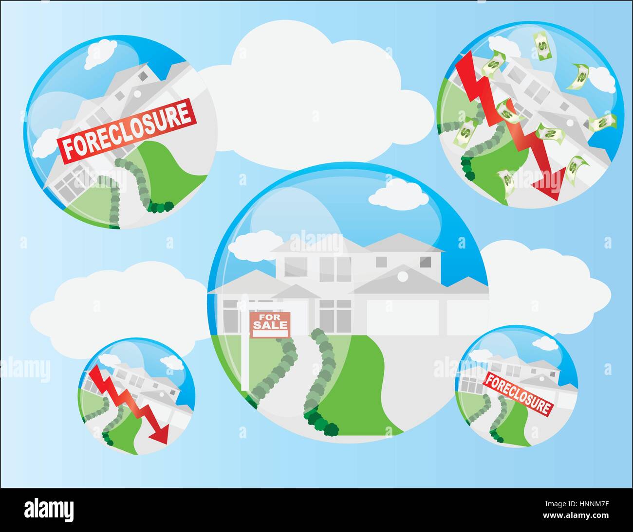 Immobiliare di alloggiamento bolla con la preclusione e valore Home illustrazione freccia Illustrazione Vettoriale