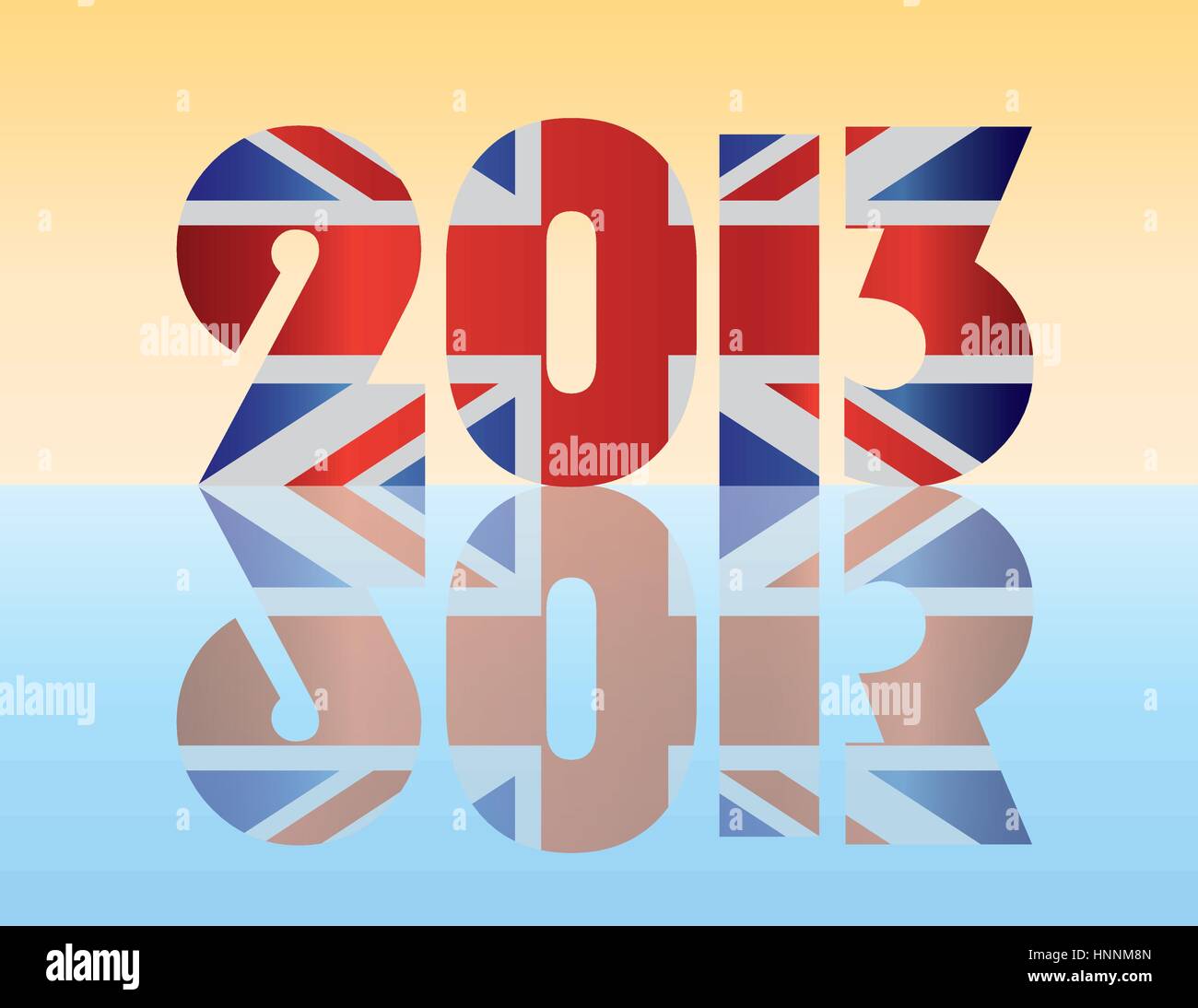 Felice Anno Nuovo Londra Inghilterra 2013 Silhouette con Union Jack Flag illustrazione Illustrazione Vettoriale