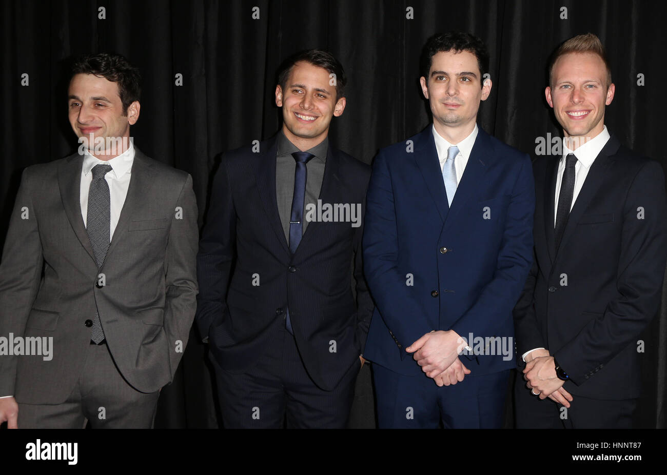 Annuale quarantaduesima Los Angeles Film Critics Association Awards (LACMA) - Arrivi con: Damien Chazelle, Justin Hurwitz, paroliere Benj Pasek, Justin Paolo dove: Los Angeles, California, Stati Uniti quando: 14 Gen 2017 Credit: FayesVision/WENN.com Foto Stock