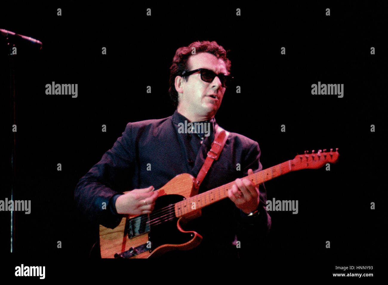 Elvis Costello sul palco 1984 Foto Stock