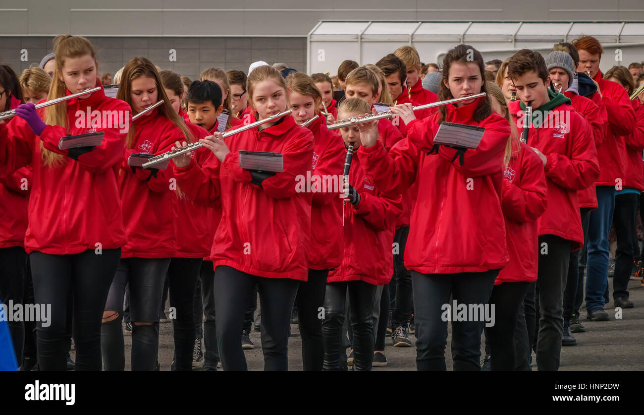 Marching Band, bambini festival culturali, Reykjavik, Islanda Foto Stock
