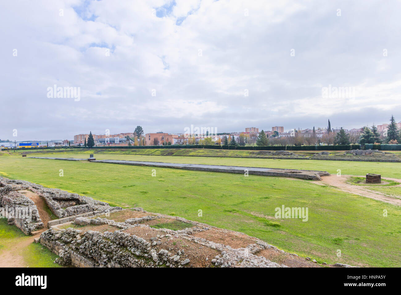 Merida, provincia di Badajoz, Estremadura, Spagna. Resti del Circo Massimo, del I secolo A.C. Foto Stock