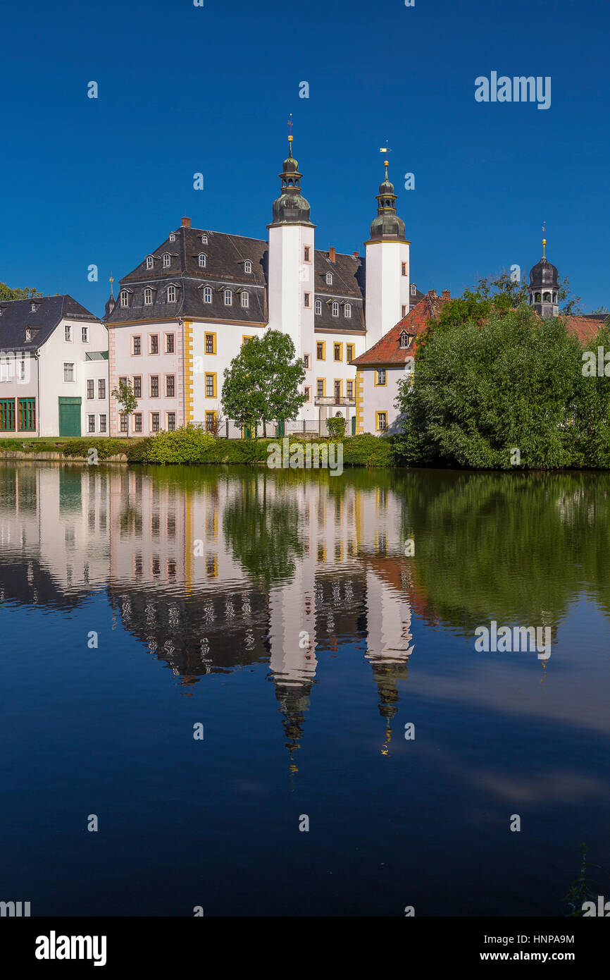 Blankenhain Castello, Museo tedesco dell'agricoltura, acqua riflessione, Crimmitschau, Bassa Sassonia, Germania Foto Stock
