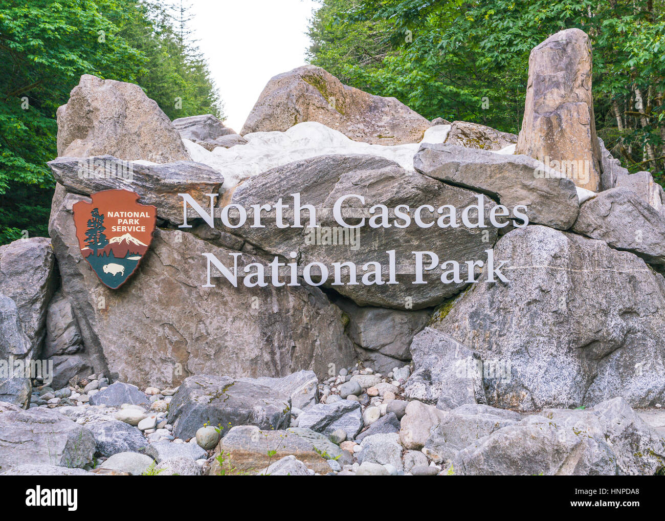 Firmare in ingresso della cascata del nord del parco nazionale,Washington,Stati Uniti d'America. Foto Stock